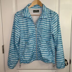 LRL Ralph Lauren Active Windbreaker Zip Up Jacket Striped Blue White Size Small